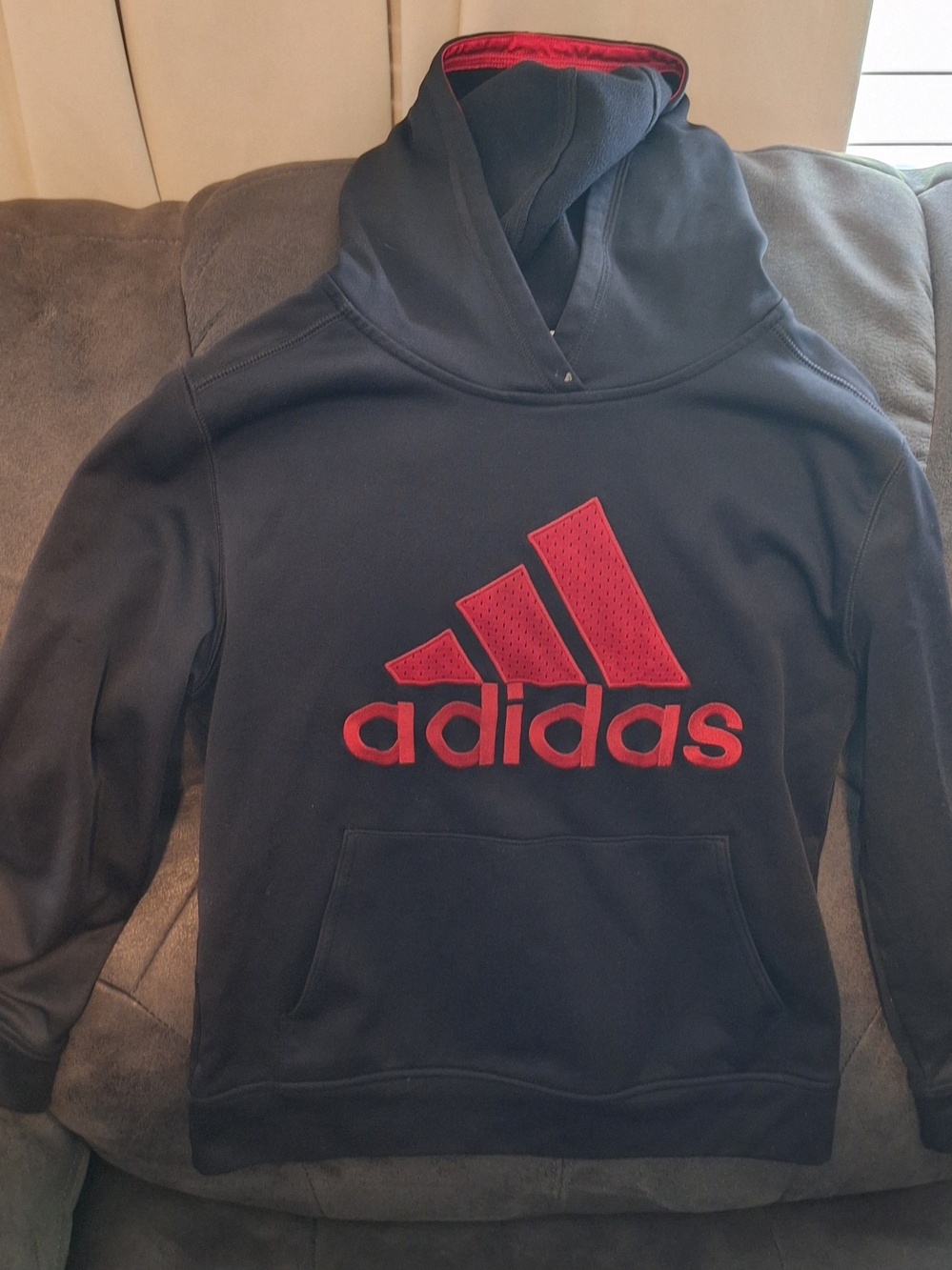 Adidas BOYS KIDS Black Hoodie with Red Logo
